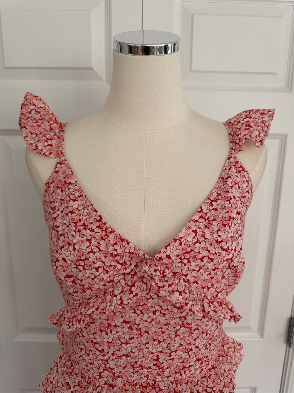 Petal & Pup Pink Floral Ruffle Maxi Dress - Sleeveless 100% Cotton V-Neck Size 8 - Picture 4 of 14